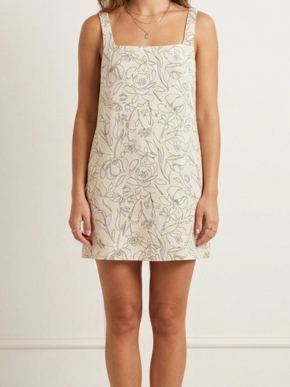 A New Day M Cream Black Floral Line Drawing Sundress